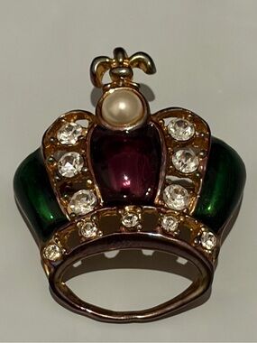 VTG Mardi Gras Brooch Pin Faux Pearl Green And Purple Enamel